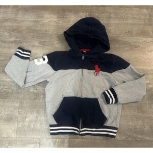 Polo‎ Ralph Lauren Hoodie Hooded Sweatshirt Small 8-10 Big Pony Gray Navy Blue